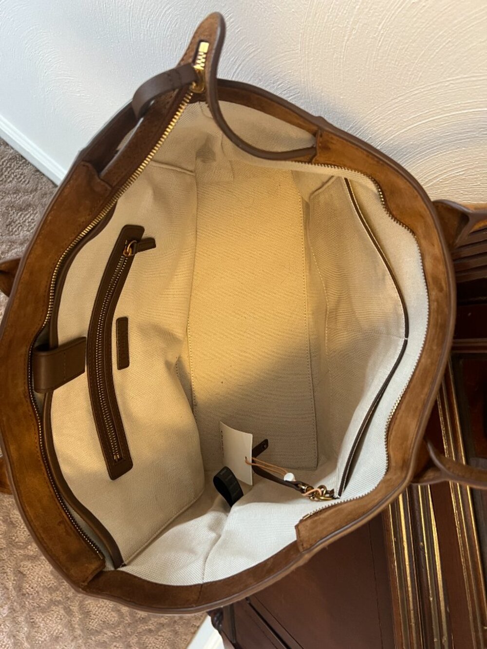 Quince Hudson Suede Tote in Whiskey, Laptop Sleeve, Retail $174, Gently Used - Picture 5 of 11